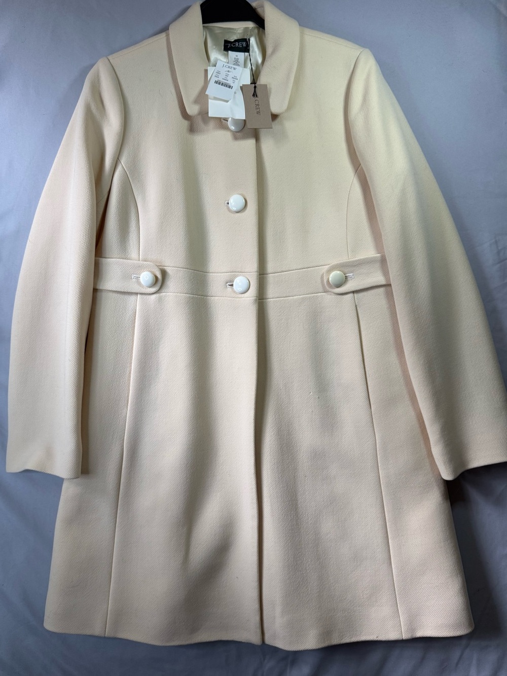 J. Crew Women's Winter White Mid Length Wool Blend Coat, Sz 12